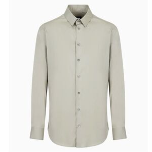 Armani Collezioni Smooth Knit Button Front Shirt Mud Size L Quiet Luxury